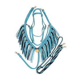 fringe paracord horse tack set neon turquoise and black