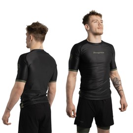 Progress Jiu Jitsu Academy+ Short SleeveRashguard | Flexible and Durable BJJ Rash Guard | Moisture-Wicking Compression Tops for Men and Women | 80% Polyester/20% Spandex (XXL, Black)