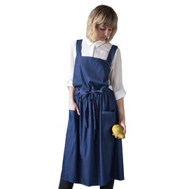 Bunny Street Denim Pinafore Apron - Premium Quality Japanese Apron for Women - Cute Cross Back Dress Apron for Kitchen, Craft, Garden - Dark Blue Smock