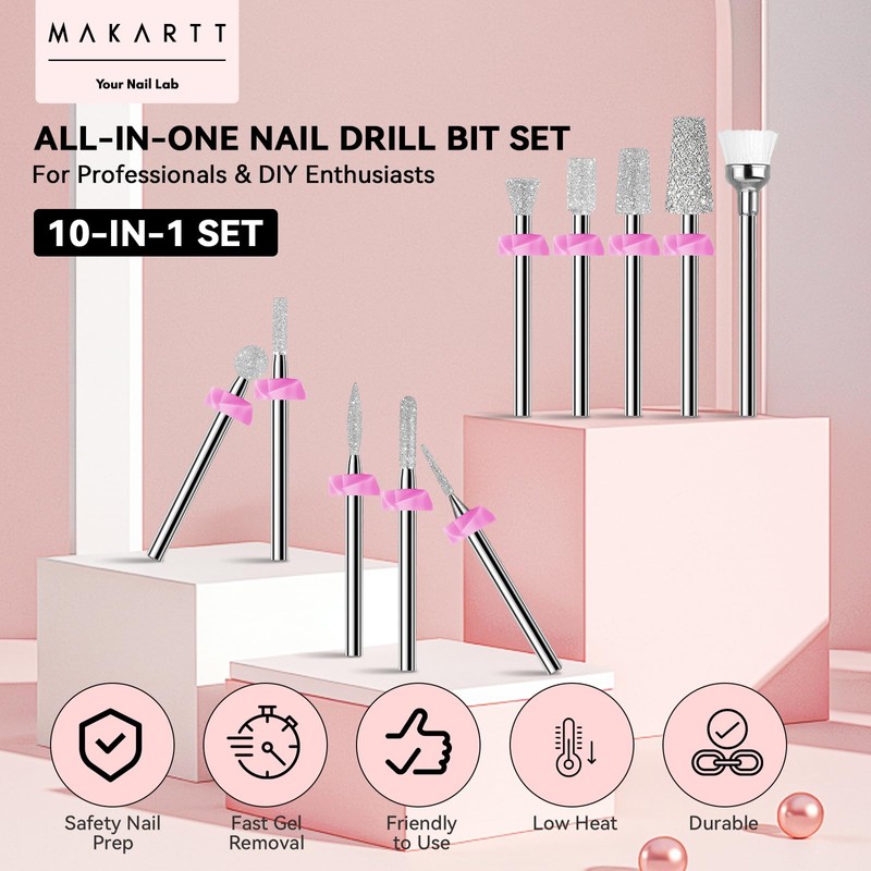 Makartt Nail Drill Bits:10Pcs Dimond Sanding Bit Sets for Nail