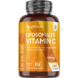 Liposomal Vitamin C - 180 Vegan Capsules - With 1000 mg Pure Vitamin per Day - Laboratory Tested in Germany - 100% Natural Liposomal Vitamins for Young and Old - With Rose Hip - By WeightWorld