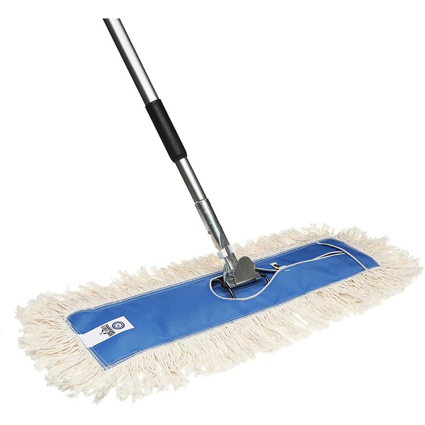 Nine Forty 48" Premium Cotton Dust Mop Kit - Heavy Duty Mop Head with Handle for Industrial, Commercial, and Residential Cleaning - Dry Floor Duster for Hardwood Surfaces - White
