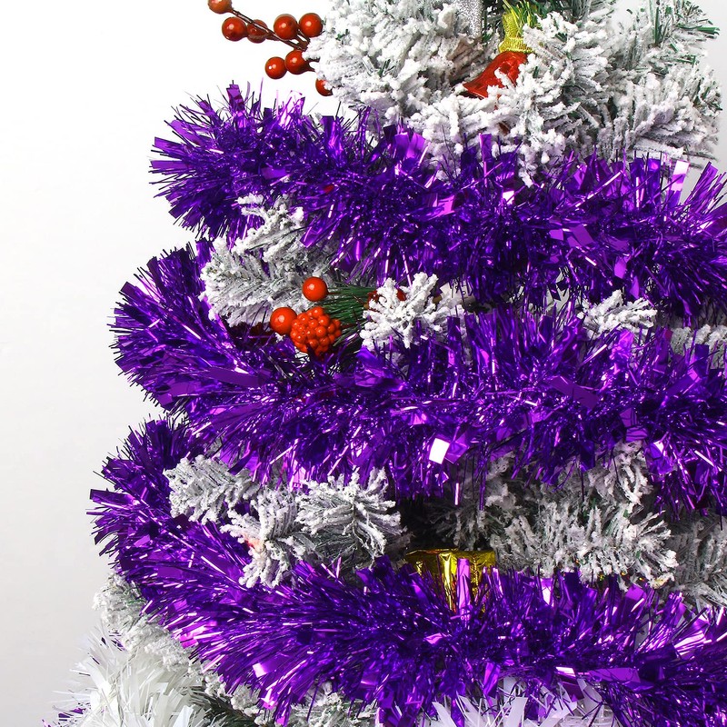 VEYLIN 10 Meters Purple Chunky Christmas Tinsel for Christmas Decorations