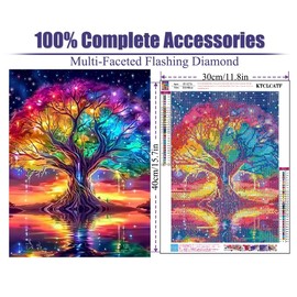 Diamond Painting Beautiful Life Tree Reflection in Water Moon by Number Kits,Starry Sky Diamond Art Kit Paint for Adults Beginner Gem Diamond Paintings Arts Craft for Home Wall Decor Gift 11.8x15.7in
