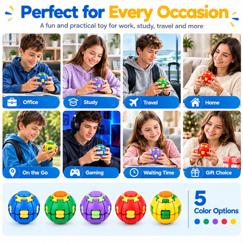 Press-to-Spin Fidget Ball for Teens & Adults – Transformable Spinning
