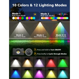 VOLISUN Solar Fence Lights, Fence Lights Solar Powered, IP65 Waterproof LED, RGB Color Changing Solar Light for Fence, Yard, Wall, Backyard (12 Pack, Black)