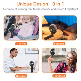 Portable Handheld Misting Fan, 3000mAh Rechargeable Mist Fan- Up to 10h Cooling & 1h Misting, Battery Operated Spray Fan for Travel, Home Office, Camping, Outdoors