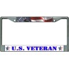 U.S. Veteran with Wavy American Flag Chrome License Plate Frame