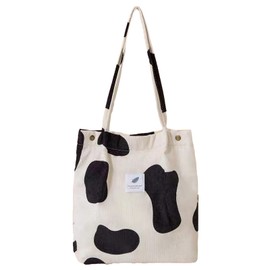 Anopo Cord Bags Women's Large Tote Bag with Inner Pockets Casual Handbag Shoulder Bag Shopper Fashion Fabric Bag for Everyday Office School Trip Shopping, Cow print.