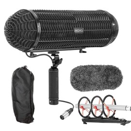 Movo BWS1000 Blimp Wind & Vibration Protection System for Shotgun Microphones - Features 12-point Internal Shockmount, Integrated XLR Cable, Furry Deadcat Windscreen & Grip Handle with Boom Attachment