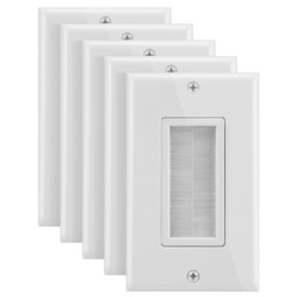 Fosmon 1-Gang Wall Plate (5 Pack), Brush Style Opening Passthrough Low Voltage Cable Plate in-Wall Installation for Speaker Wires, Coaxial Cables, HDMI Cables, or Network/Phone Cables