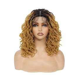 X-TRESS Ombre Strawberry Blonde with Double Lace and Large Parting Space. Twist Dreadlock Wig for Black women.Afro Curly Braided Synthetic wig.