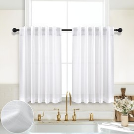KOUFALL Kitchen Curtains 36 Inch Length,White Linen Light Filtering Semi Sheer Privacy Small Window Bathroom Curtain Short 36 Inches Long