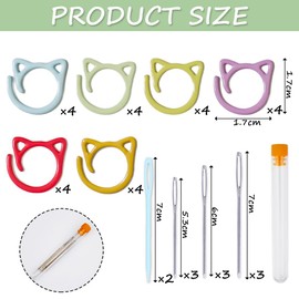 Glamifyr 24 Stitch Markers Knitting, 6 Colours Stitch Markers, Crochet Stitch Markers, Crochet Accessories with 9 Large-Eyed Blunt Hand Sewing Needles and 2 Plastic Large Eyed Blunt Hand Sewing