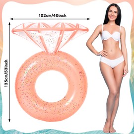 Bride Diamond Ring Pool Float & Towel Set Bachelorette Party Decoration Inflatable Diamond Bride Pool Float Bridal Shower Gifts Engagement Party Accessories Swimming Tube Wedding Photo Prop(Rose Gold)