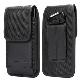 MXFDOKD Leather Cell Phone Belt Pouch for Men, Vertical Smartphone Waist Belt Clip Wallet, 6.9" Waterproof Cell Phone Belt Clip Holder Cellphone Waist Bags with Carabiner Hook