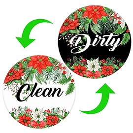 Dishwasher Magnet,Clean Dirty Sign Indicator- Double Sided Magnet with Magnetic Plate, Kitchen Dish Washer Refrigerator Reversible Indicator Poinsettias Flower