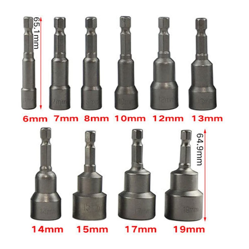 10 PCS Magnetic Nut Driver Bit 6-19mm 1/4" Hex Socket