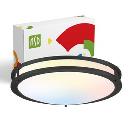 ASD LED 18" Round Flush Mount Lighting, Close to Ceiling Light Fixture | 3CCT, Dimmable, Energy Star, ETL Listed | 28W 2250LM 3000-5000K 120V | Low Profile Double Ring Lamp | Black