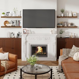 Heimlove 48 Inch Floating Shelves for Wall 8 Inch Deep Rustic Brown Shelves Set of 2,Wall Mounted Rustic Wood Long Floating Shelf，Large Display & Storage Shelf with Invisible Brackets