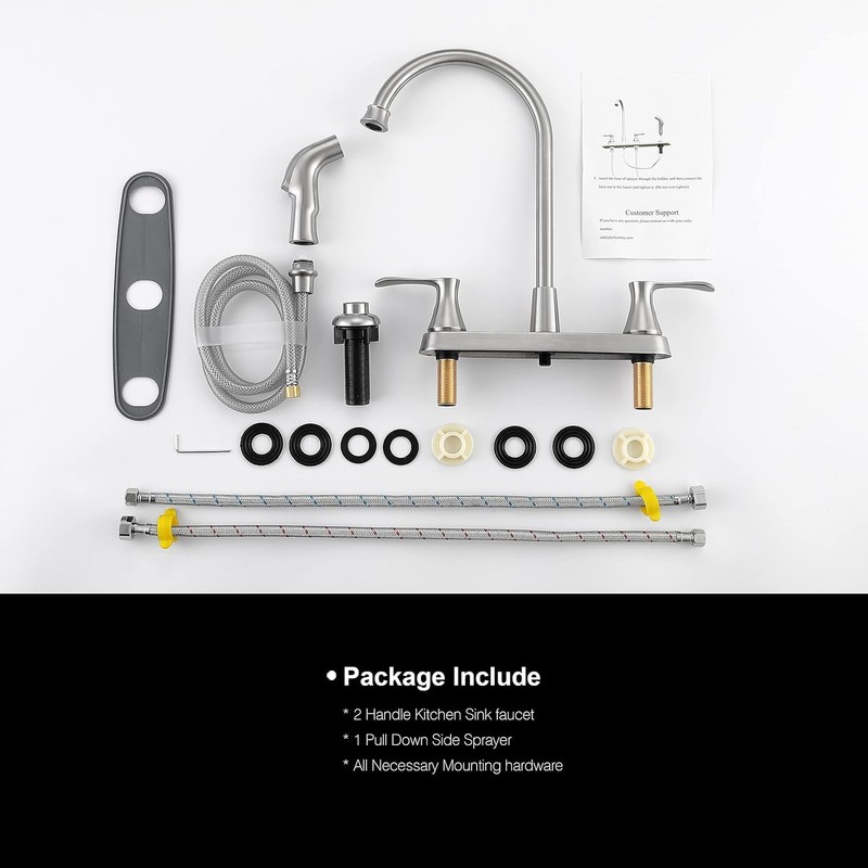 KirlystonE Kitchen Faucet with Side Sprayer, Brushed Nickel 2-Handle Faucet