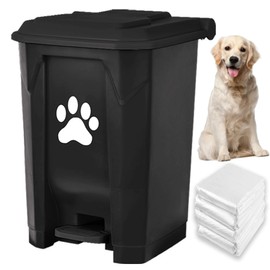 tebiete Dog Poop Trash Can Outdoors Pet Waste Station with Lid Dog Waste Disposal Container with Removable Inner Bin Bucket Hands-Free Pedal Garden Yard Home with Waste Bags, Black