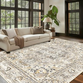 QD-Udreamy 6x9 Area Rugs - Machine Washable Area Rugs 6x9 for Living Room, Soft Washable Rugs 6x9, Non-Slip Washable Area Rug, Stain Resistant Boho Low Pile Thin Washable Rug 6x9