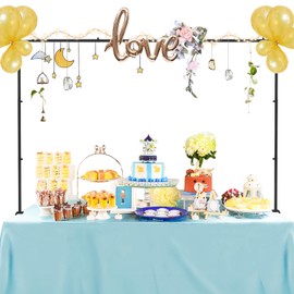 Over The Table Rod Stand with Clamps,Decorative Table Arch Stand,Adjustable 13''-42''H 29"-98" L Weight Capacity 12 Lbs,Hanging Colorful Lights/Balloons/Flower Bouquets Etc(Black)