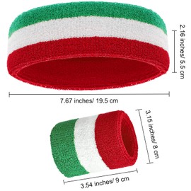 Bememo Sweatbands Set, Includes Sports Headband and Wristbands Sweatbands Colorful Sweatband Set for Men and Women (Chirstmas Color,Red White Green,6 Pieces)