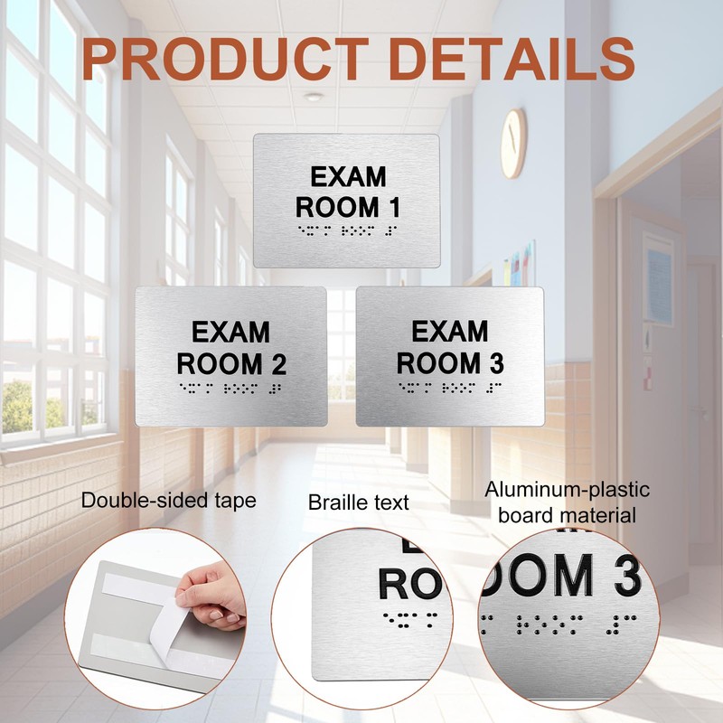 Tactile Exam Room Number Sign 1-3 with Braille - 5"