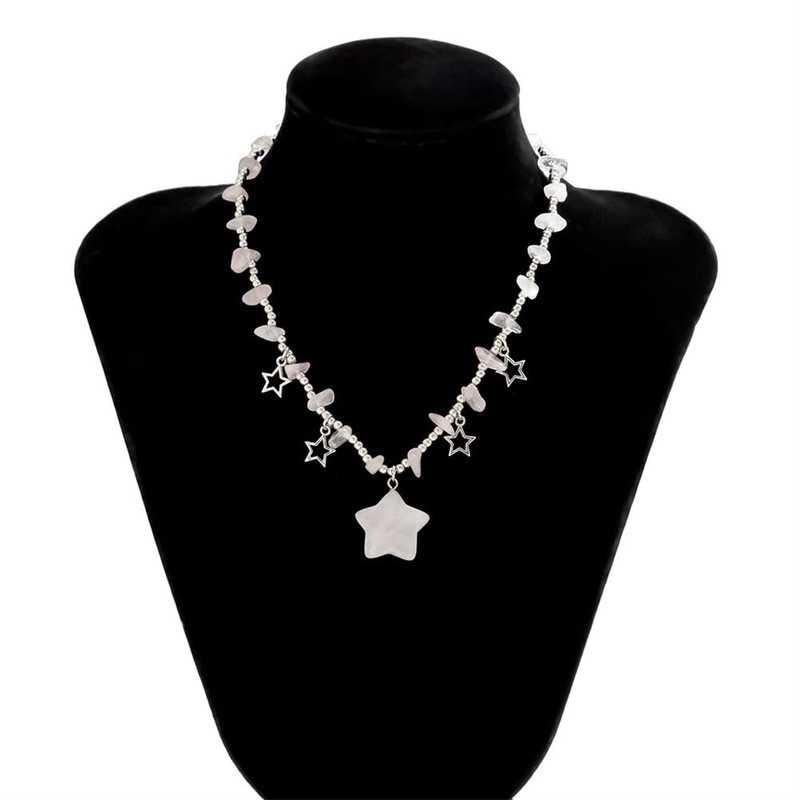 LittleFathand Natural Stone Star Necklace Boho Natural Stone Necklace Pendant