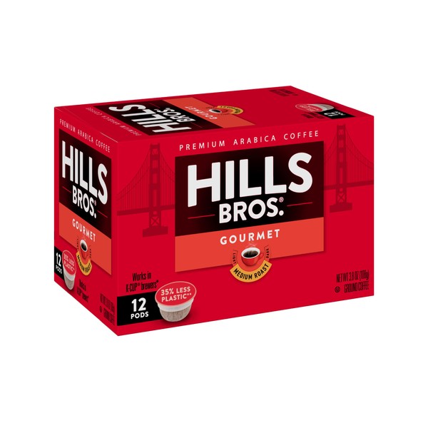 Hills Bros Single Serve Coffee Pods,Gourmet, Medium Roast, 12 Count-Keurig Compatible, Roasted Arabica Coffee, Smooth, Balanced Coffee, Subtle Chocolate Flavor