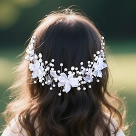 IYOU Flower Girl Hair Accessories White Flowers Communion Headband Pearl Bridal Wedding Hair Accessories for Girls