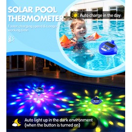 DeeprBlu Solar Digital Pool Thermometer Wireless | Floating Thermometer with Light Show & Backlit Display for Easy Night Reading | Pool Water Temperature Gauge & Indoor Hum Monitor, Dark Blue