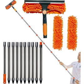 20+ Ft Reach 2 in 1 Window Washing Squeegee with 3-14 ft Spliceable Extension Pole // Window Cleaning Tool & Window Washer Squeegee for Home Indoor Outdoor Window Washing