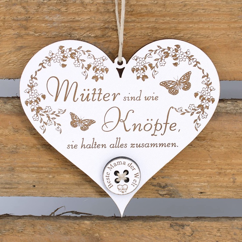 DEKO-LANDO Mum Sign Heart Engraved – Mütter sind wie Buttons,