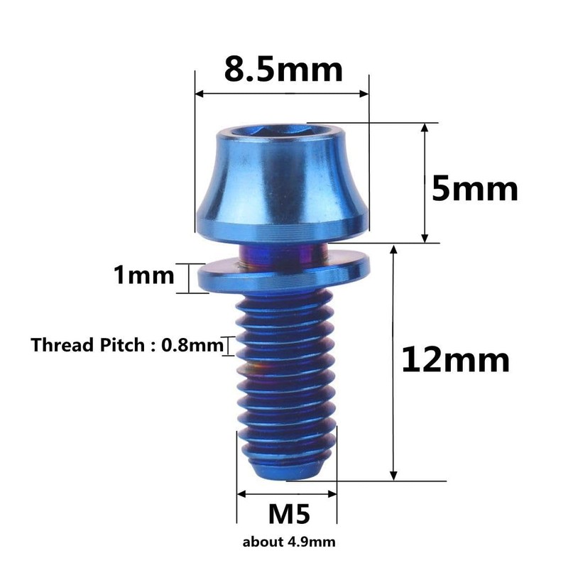 VAMUOEFL M5x12mm Titanium Bolts with Washers for Bicycle Water Bottle