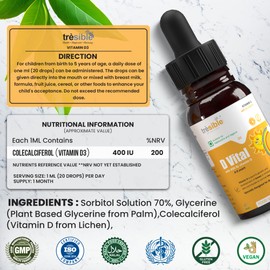 Tresible Baby Vitamins D3 Drops (1 Month Supply) - Breastfeeding Vitamins for Babies to Develop Strong Bones, Muscles & Teeth - Vegan Vitamin D Drops Baby Newborn to 5 Years - 30ml Baby Immune Support