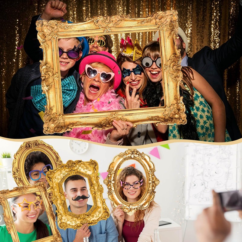 Lineshading 6 Pcs Large Photo Booth Props Gold Picture Selfie