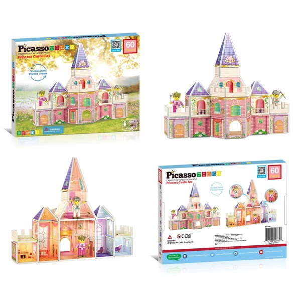 PicassoTiles 60pc Princess Castle Theme Magnet Tile Building Blocks 2