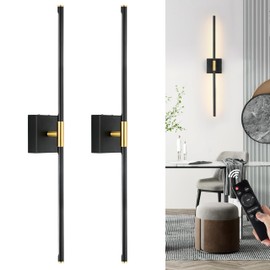Morauroral 30 Inch Battery Operated Wall Sconces Set of Two, Dimmable Wall Sconces with Remote Control, Black Gold Rechargeable Sconces, LED Wireless Wall Lights for Bedroom, Living Room, Bathroom