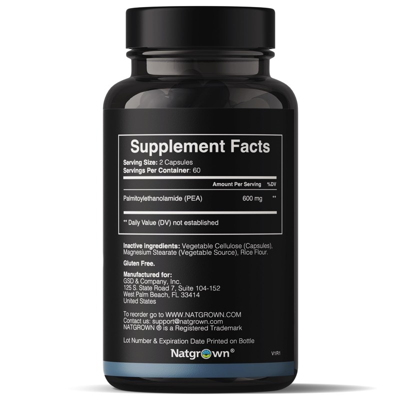 Natgrown Palmitoylethanolamide Pea Supplement 600 mg - 120 Capsules