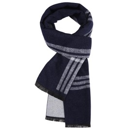 UMIPUBO Mens Scarf Winter Warm Scarves Soft Stylish Plaid Scarf for Men Autumn Checkered Tartan Long Scarf Neckwear for Gentleman Windproof, Blue Stripes