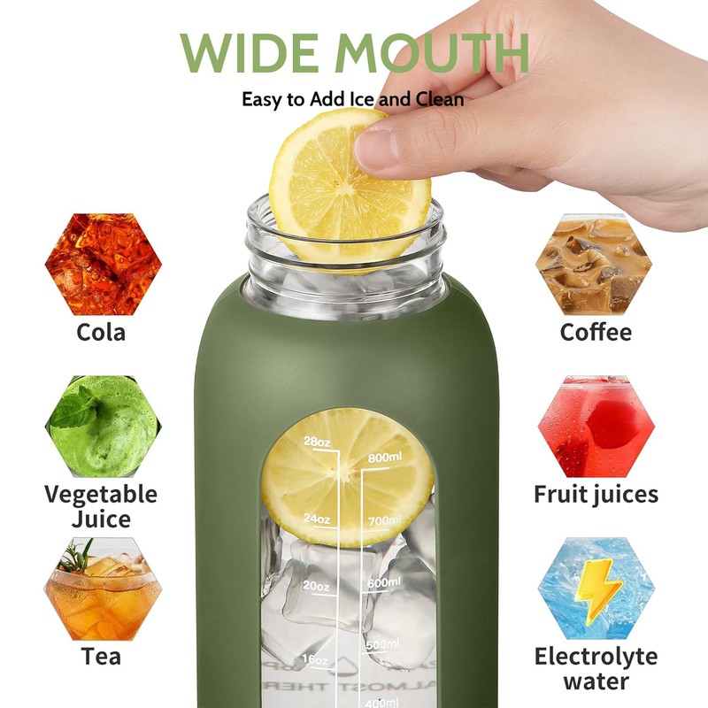 CIVAGO Half Gallon Glass Water Bottle with Straw and Insulated