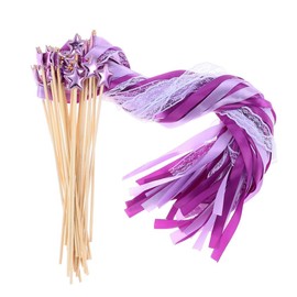 couponhub 24 Pack Fairy Wands, Ribbon Lace Fairy Wands with Bells, Decorative Silk Stick with Streamers for Wedding Birthday Party, Pretty Pentagram Ribbon for Girls