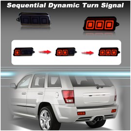 ULTRALTH Smoke LED Tail Lights Brake Light Kit for 2005-2010 Jeep Grand Cherokee SRT8 | Sequential Turn Signal Replacement | Rear Bumper Reflector Upgrade