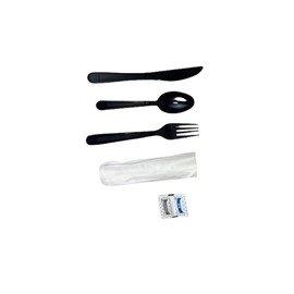 DHG PROFESSIONAL Heavy Duty Black Plastic Cutlery Sets 6 Items | 250-Pieces Disposable Utensil Set – Fork, Knife, Spoon, Napkin, Salt & Pepper | For Catering, Restaurants, Events & Travel