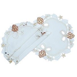 Xia Home Fashions Gilded Pines Embroidered Cutwork Christmas Doilies, 8", Set of 4, White