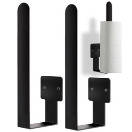 2 Pack Paper Towel Holder Under Cabinet, Paper Towel Holder Wall Mount for Kitchen Rack, Under Counter Napin Holder/Toilet Paper Holder/Curtain Hooks/Baseball Hat Rack/Stainless Steel Matte Black