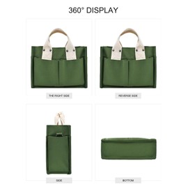 Women's Handbag Canvas Shoulder Bag Shopper Multi Compartments for Books Travel Everyday School Work with Shoulder Strap, Green